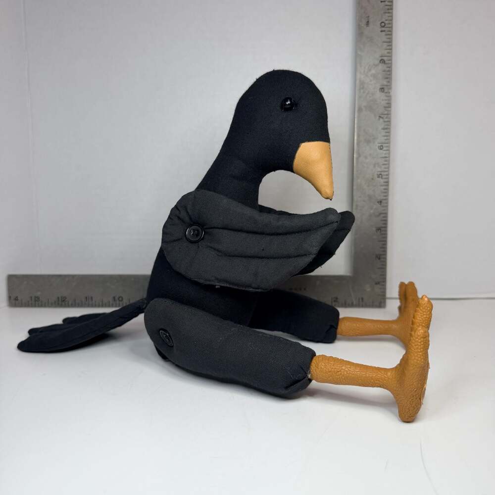 Primitive Folk Art Jointed Fabric Crow Raven Doll Handmade Americana -